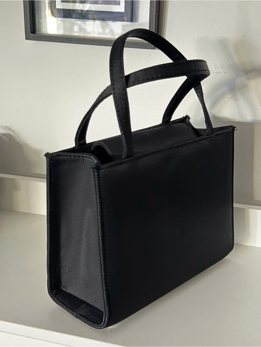 Classic Black Satin Top-Handle Handbag - Picture 4 of 9